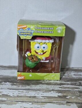 SpongeBob Squarepants Yellow Ornament with Red Hat and Green Gift Sack